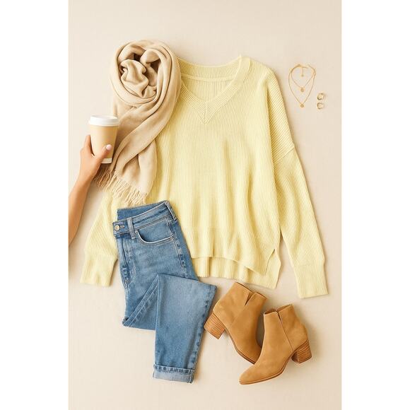 Natural Reflections Sweater | Butter Yellow Ribbed Knit Oversized Pullover | M - Picture 12 of 12